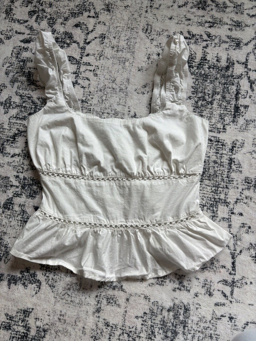 wild fable White Ruffled Square-Neck Tank with Crochet Trim